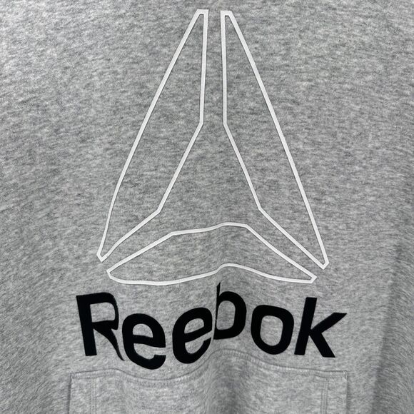 Reebok Hoodie Mens 2XL XXL Sweatshirt Gray Pullover Logo Long Sleeves - Picture 2 of 9